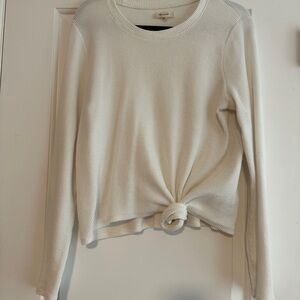 Madewell Cream Ribbed Long Sleeve Top with Front Twist